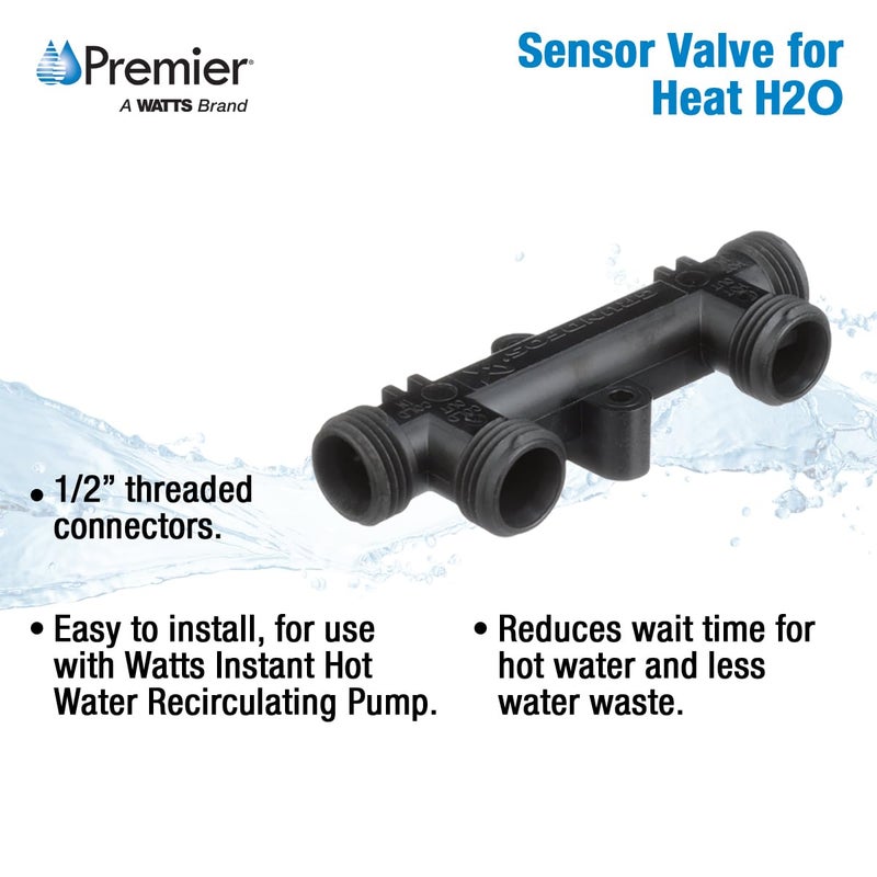 Watts Premier Replacement Sensor Valve for 500800 and 500805 Watts Instant Hot Water Recirculating Pump System, 4.5" Sensor Valve, Two 12" Supply Lines with Adapter Fittings, 1/2" Threaded Connectors - Image 2